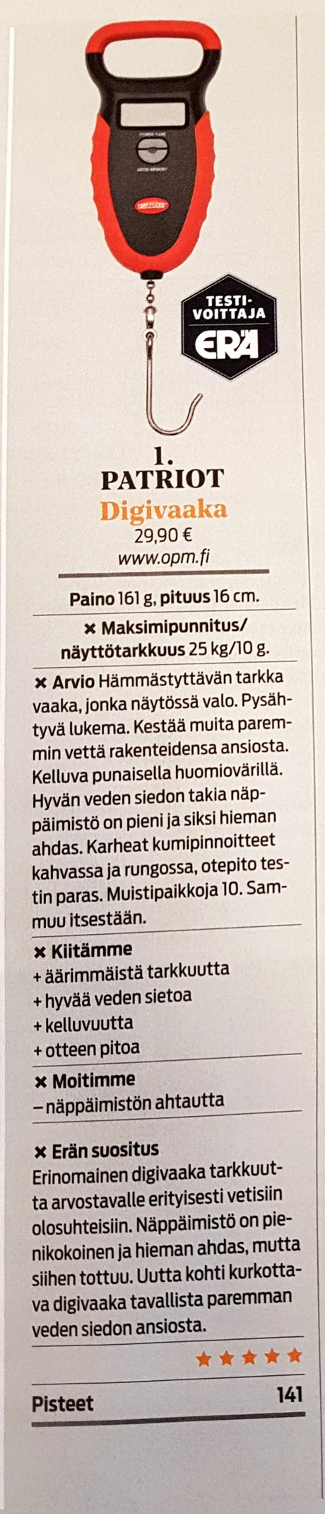 Patriot vesitiivis ja kelluva 22 kg digivaaka - Happy Angler