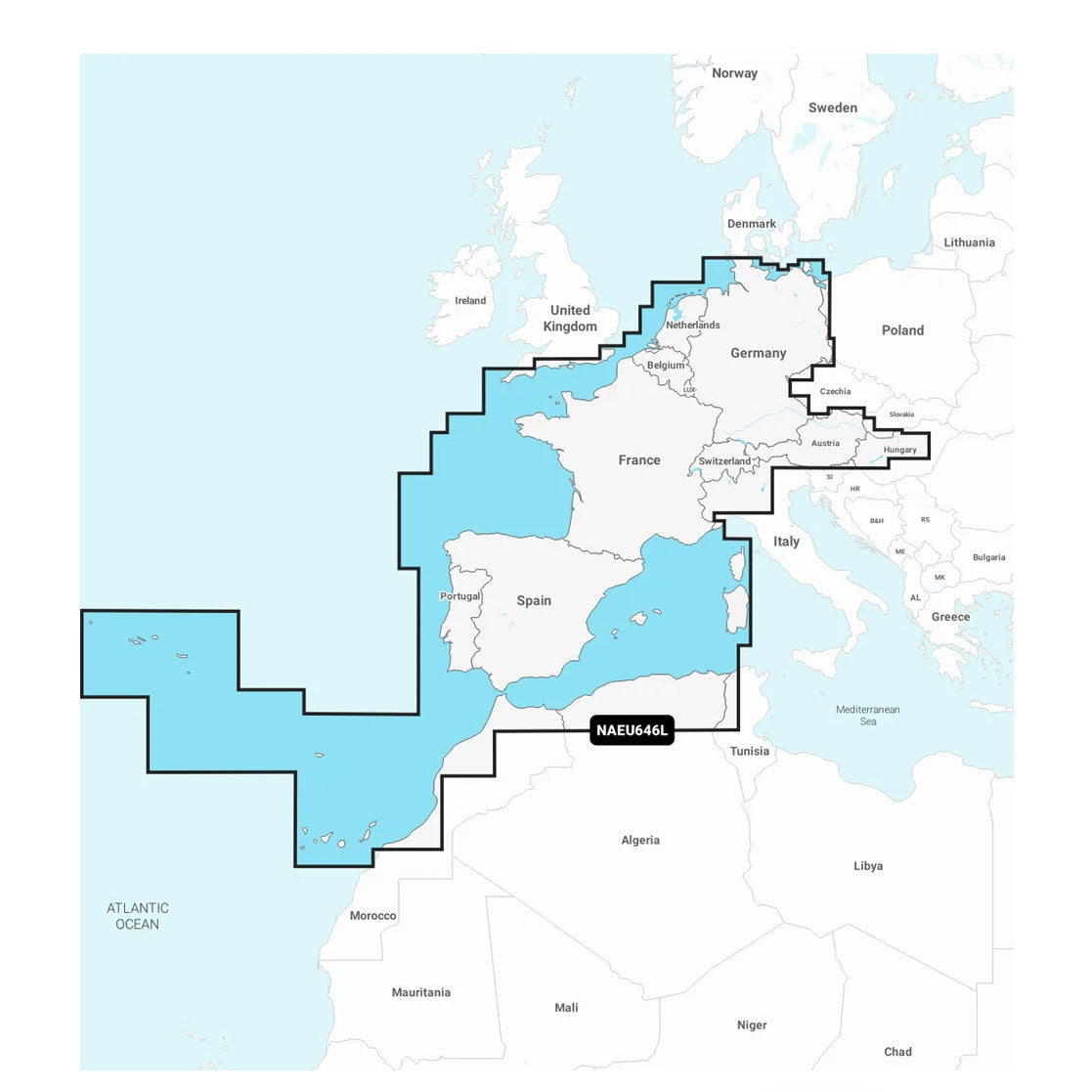 Navionics+ NAEU646L Eurooppa, keskinen ja läntinen  karttakortti