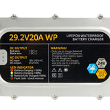 Rebelcell 29,2V 20A vedenpitävä LiFePO4 akkulaturi 24V akuille