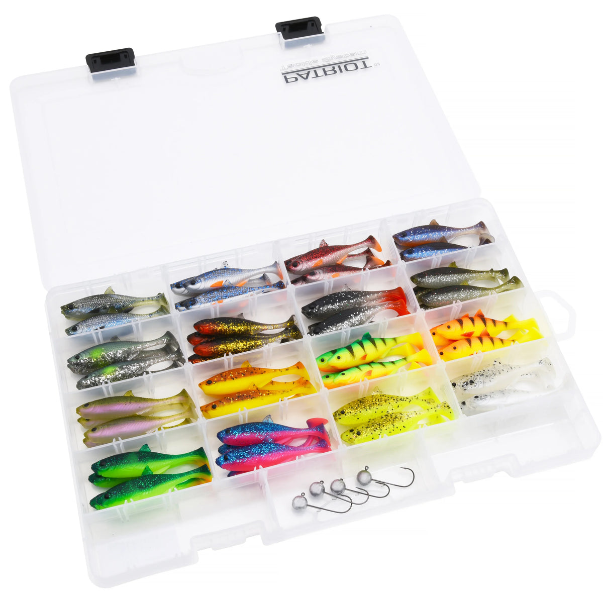 Patriot Baitfish 8 cm MEGA Jig Set 64 pcs. + Jig Heads + Box