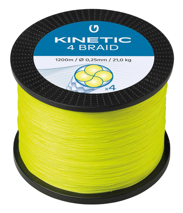 Kinetic 4 Braid Fluo Yellow 1200 m kuitusiima - Happy Angler