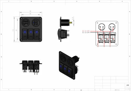 1852 Marine katkaisinpaneeli 3 kytkintä - Happy Angler