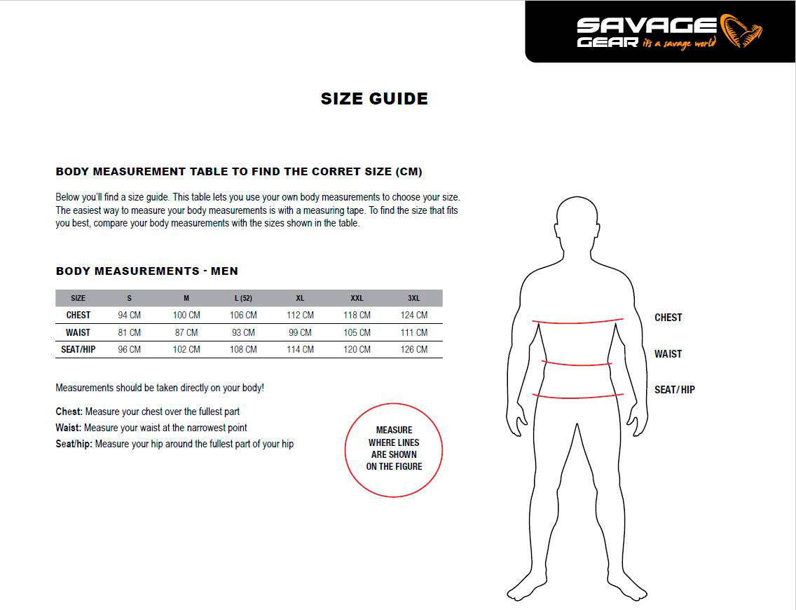 Savage Gear Size guide